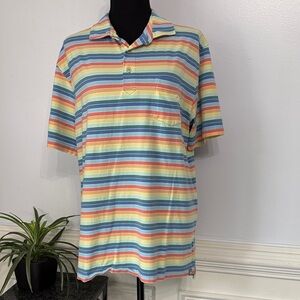 Peter Millar Cotton RainbowStriped Short Sleeve Polo Shirt M